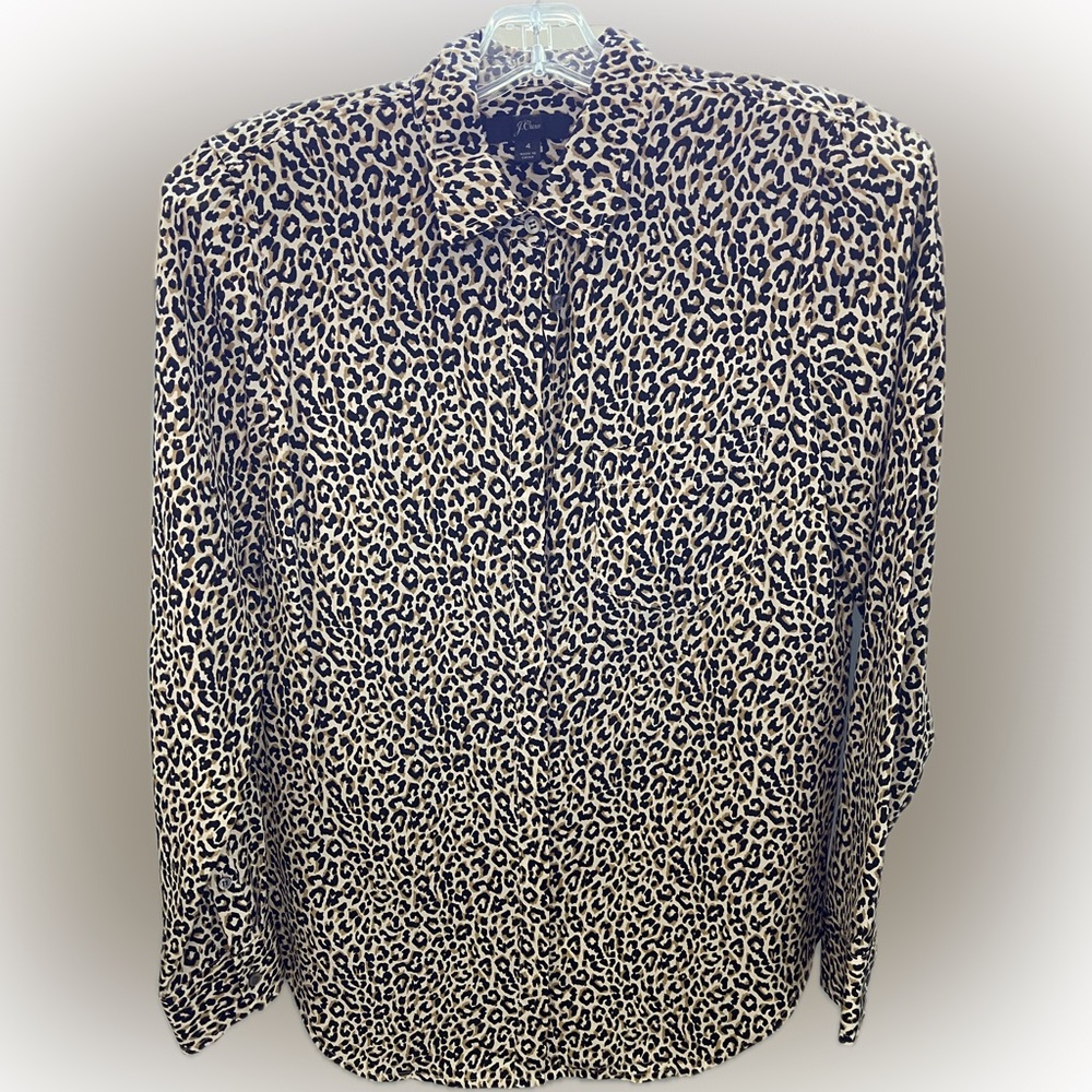I crew animal print blouse.